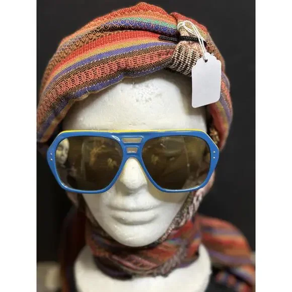 Vintage Foster Grant USA Blue Yellow White Mirrored Ski Sunglasses - Picture 2 of 6